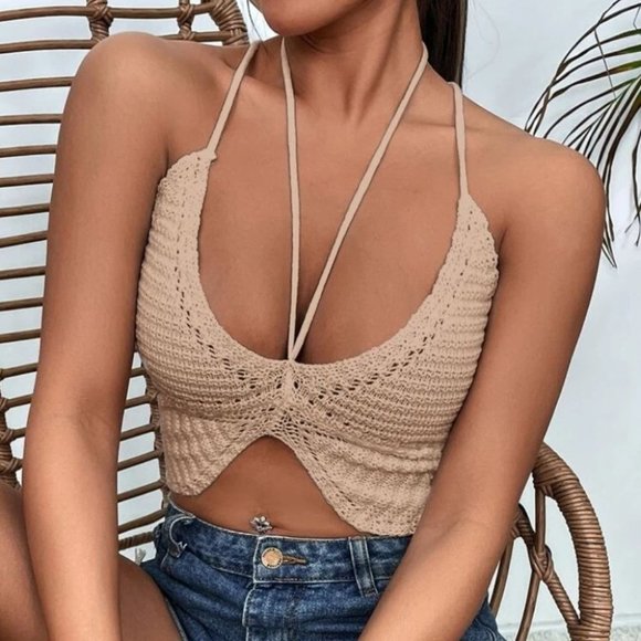 Tops - boho Tied Backless Asymmetrical Hem Knit crop Top